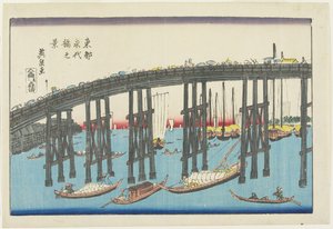Veduta del ponte Eitai nella capitale orientale da Keisai Eisen